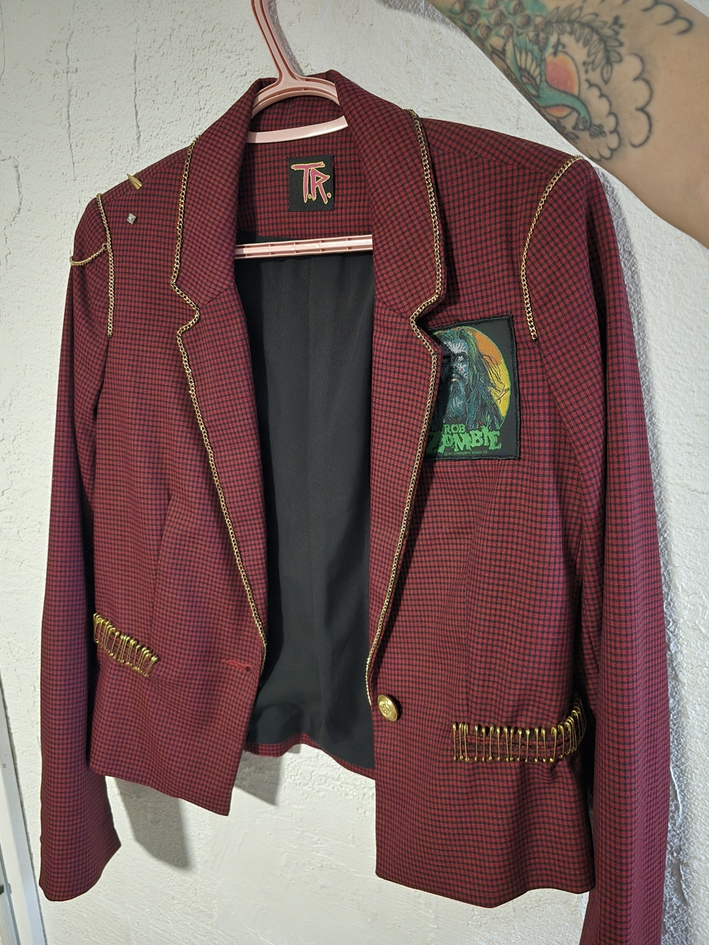 Women's Burgundy Rob Zombie Houndstooth Blazer Jacket